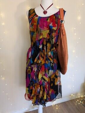Silk Simon Chang Multicolor Ruffle Midi Dress